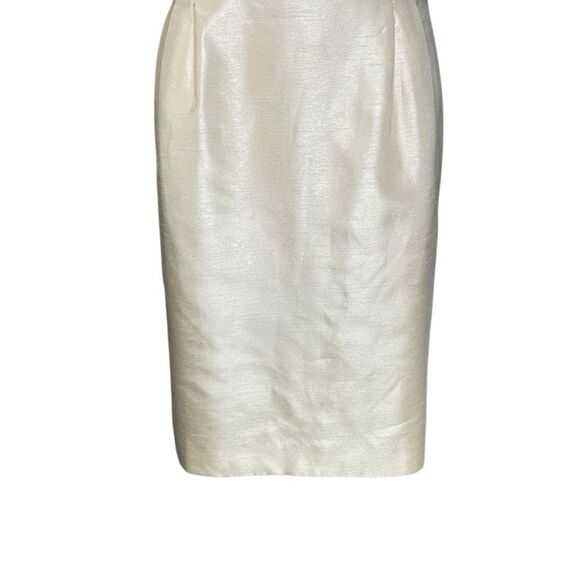 Tahari ASL Cream Shantung Sequin Lace Sheath Cocktail Dress | 16 - Picture 3 of 8
